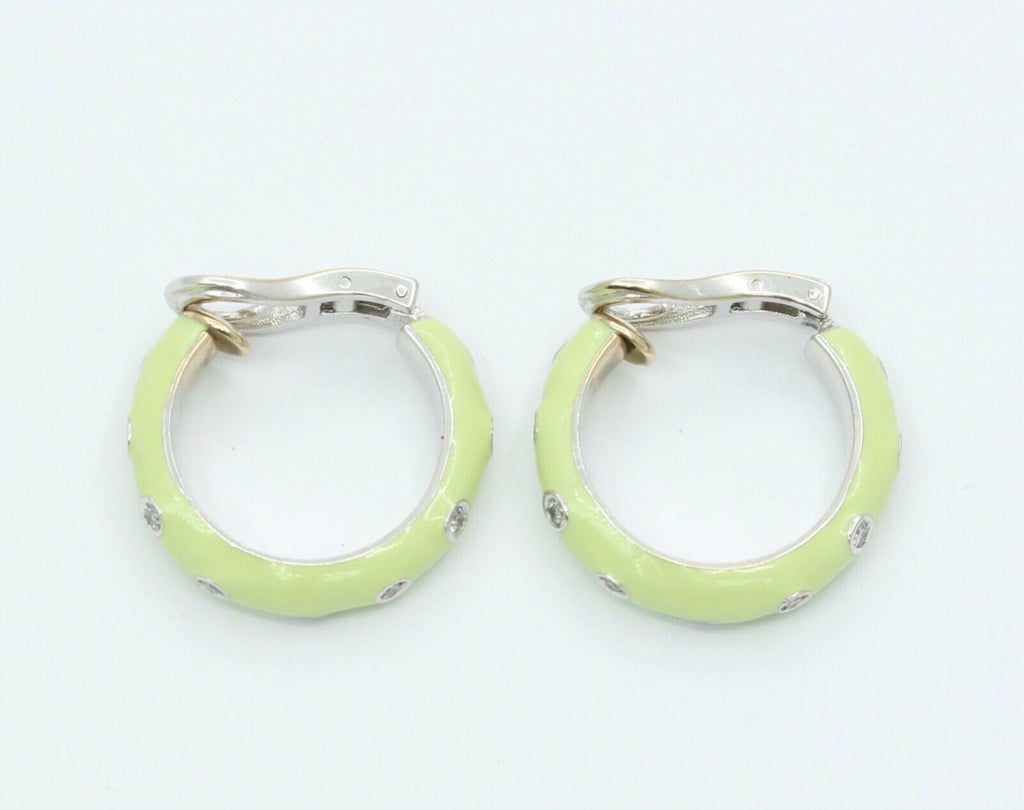 Designer Andreoli 18K Mint Green Enamel Hoop Earrings