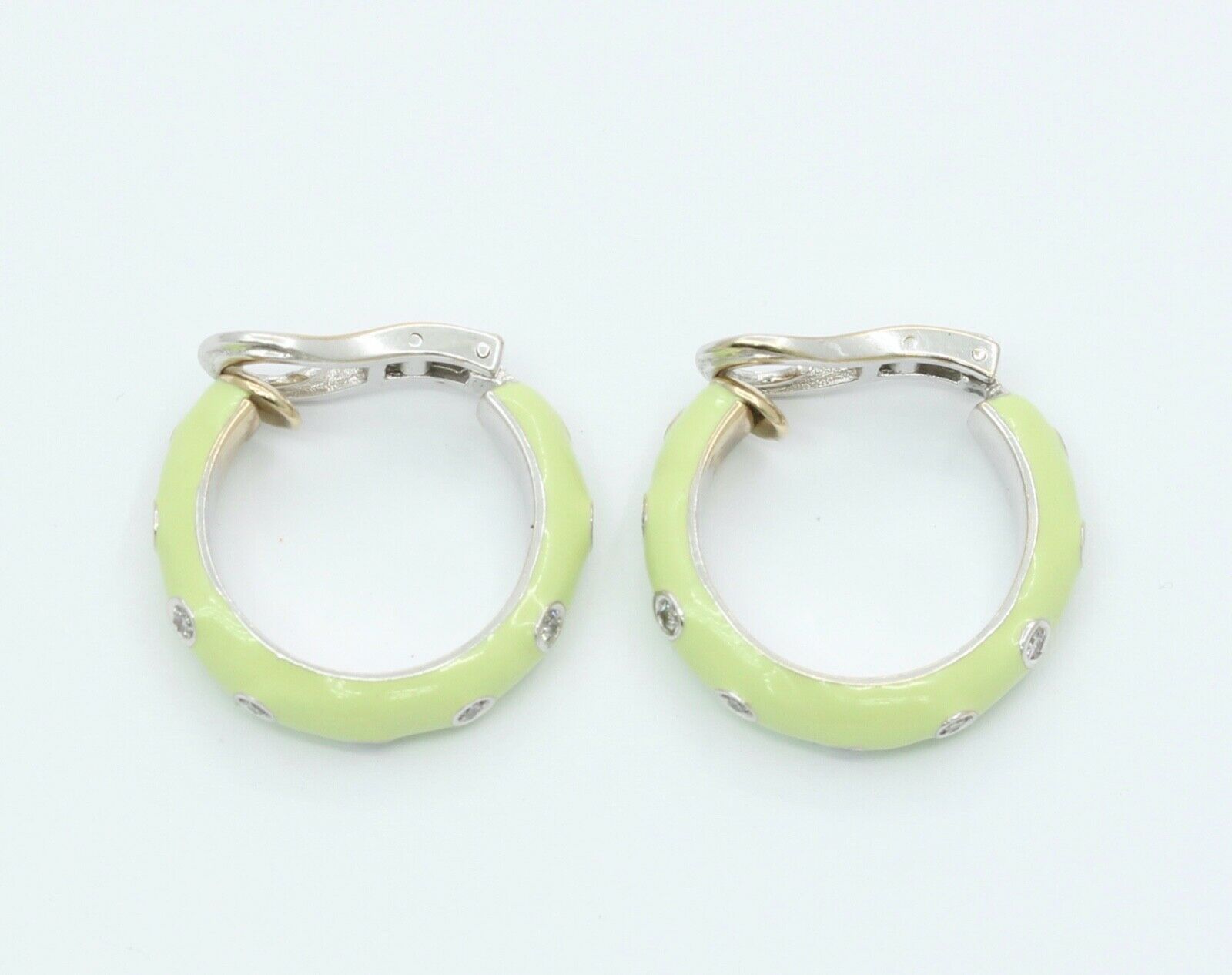 Designer Andreoli 18K Mint Green Enamel Hoop Earrings