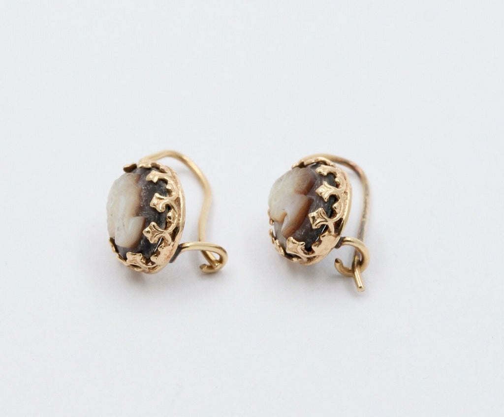 Vintage 14k Yellow Gold Cameo Drop Earrings