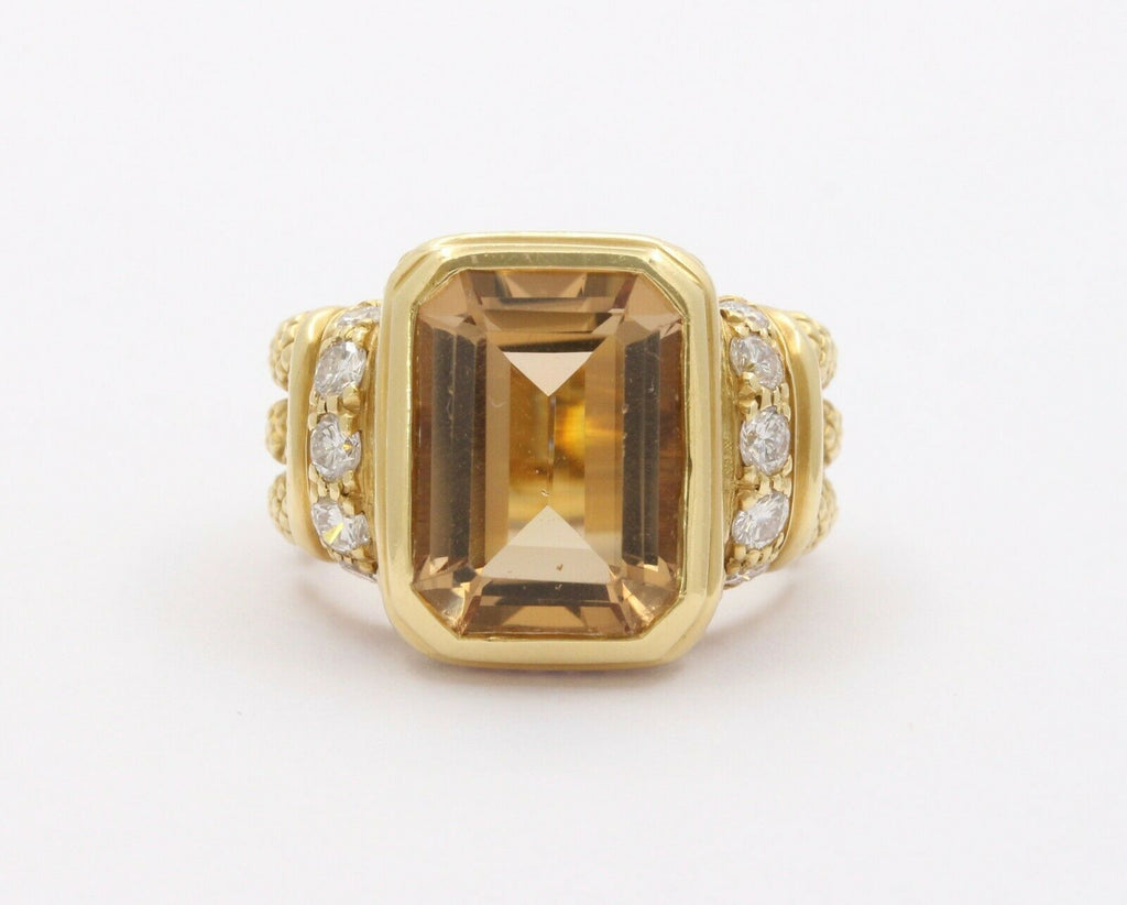 Vintage 18K Yellow Gold Judith Ripka Citrine Diamond Ring