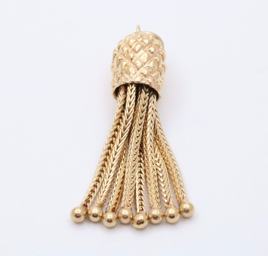 Vintage Foxtail Chain Tassel 14K Yellow Gold Pendant Charm
