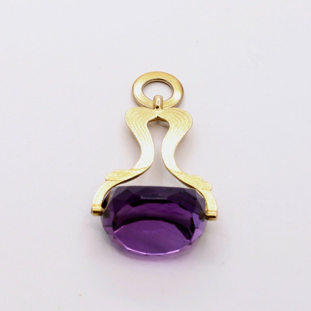 Beautiful Victorian FOB Amethyst 14K Yellow Gold Swivel Stone Pendant