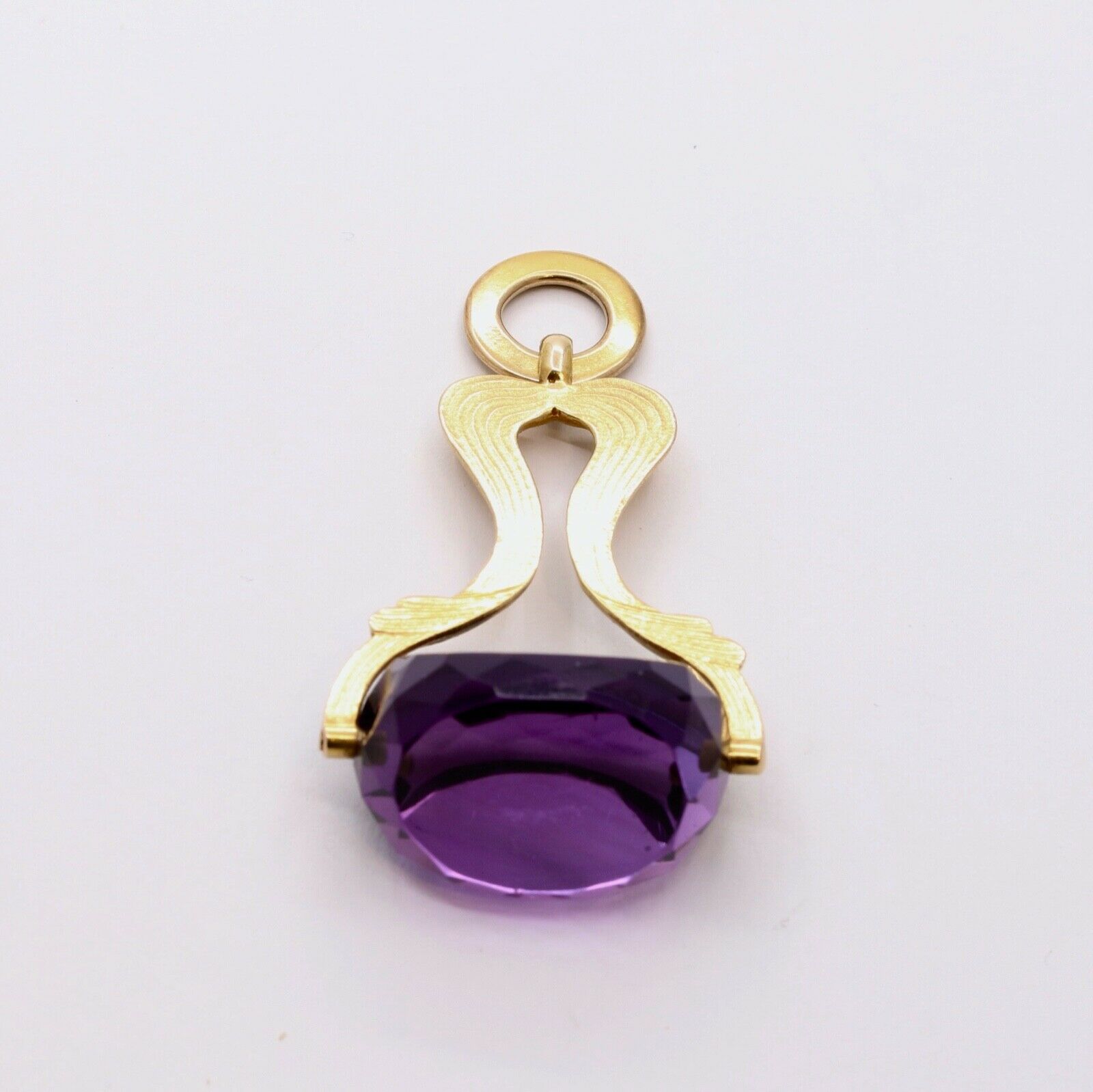 Beautiful Victorian FOB Amethyst 14K Yellow Gold Swivel Stone Pendant