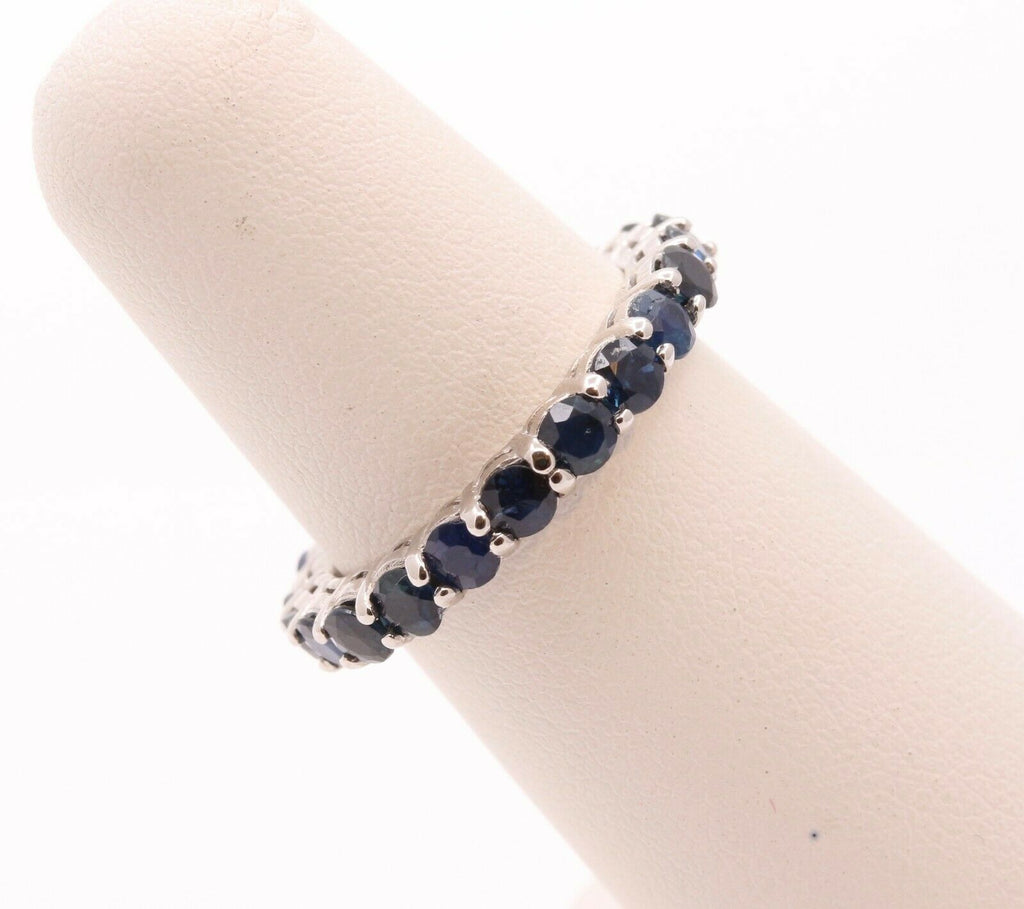 Vintage 18K White Gold Natural Sapphire Eternity Band