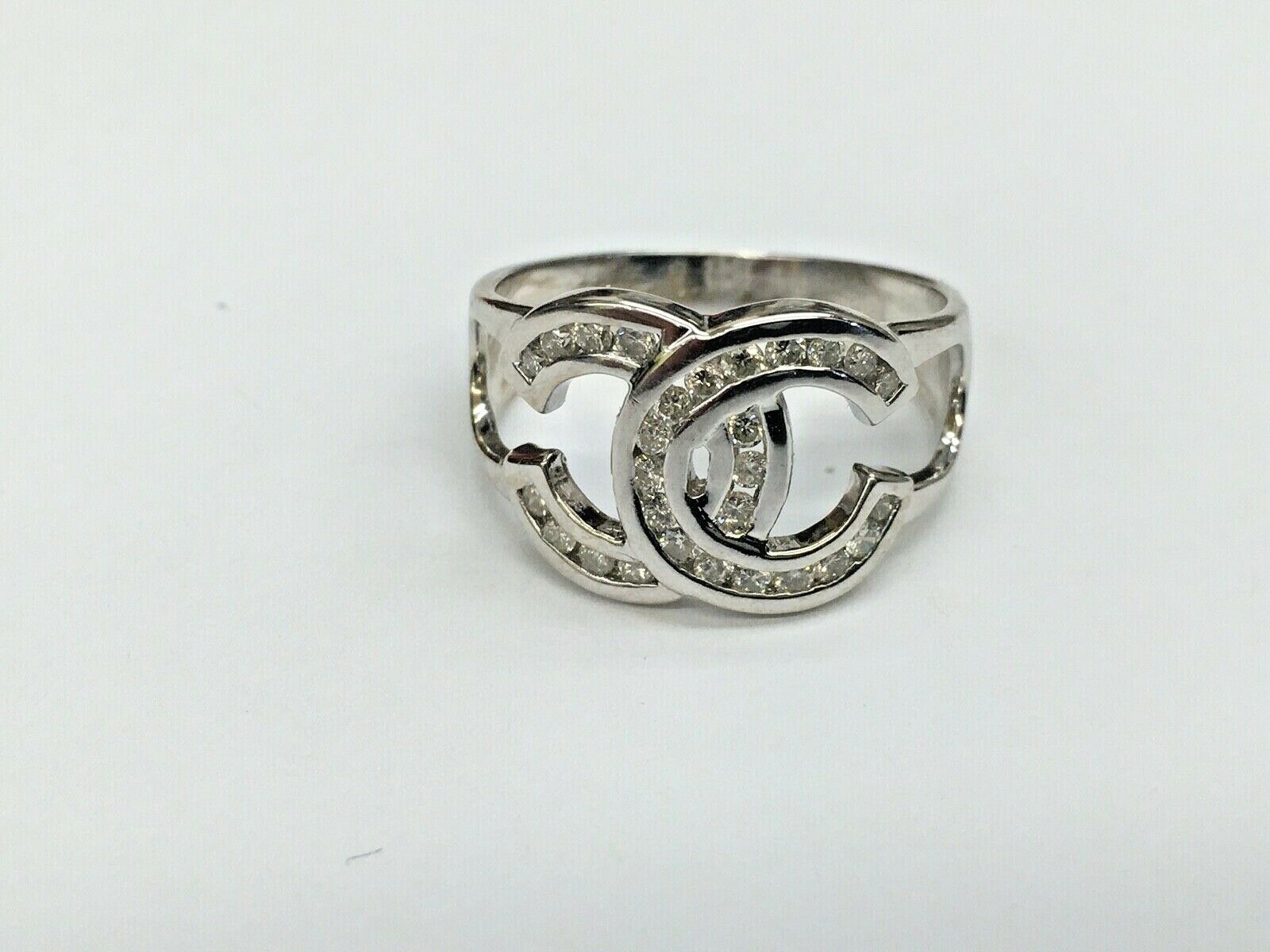 Vintage Ladies Chanel 14K White Gold Diamonds Ring