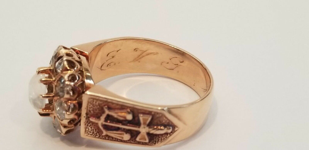 Important Historical Georgian Old Mine Diamonds Moonstone 18K Rose Gold Ring