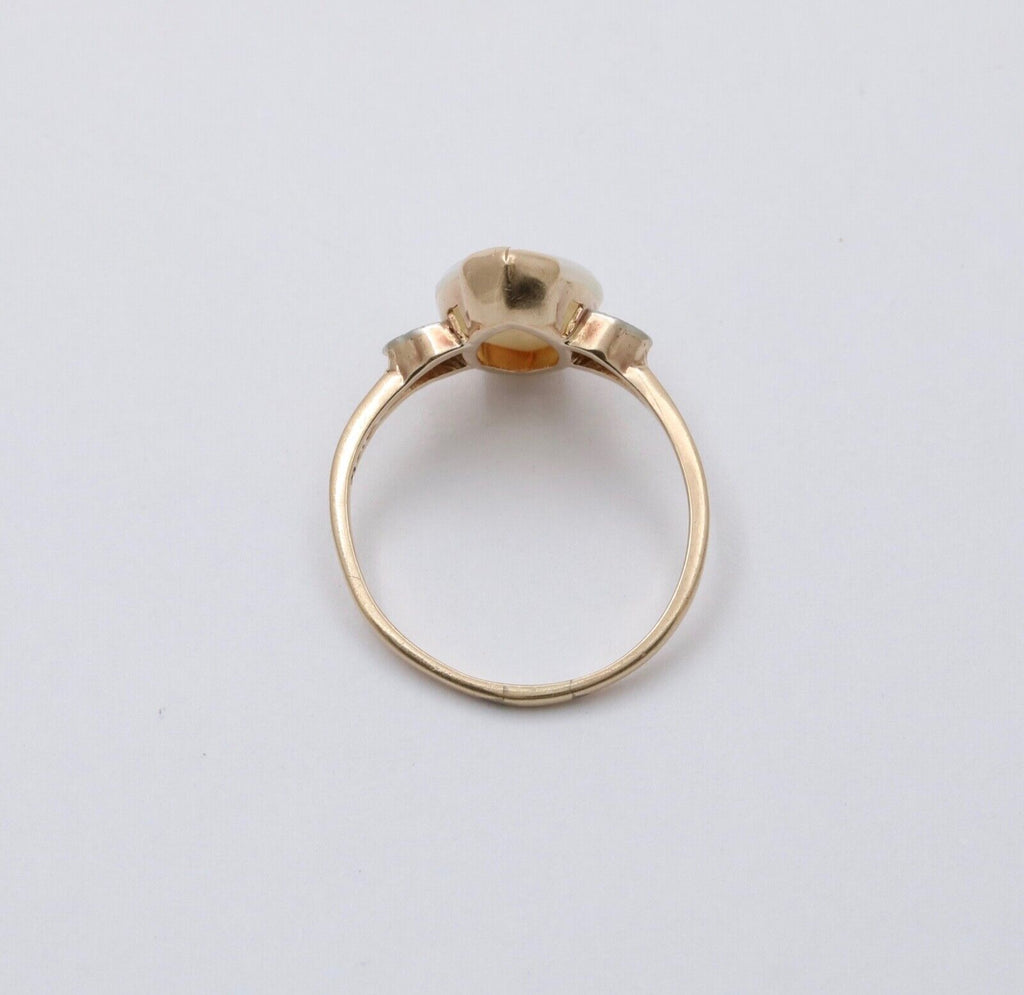 Art Deco 10K Yellow Gold Opal & Diamond Ring