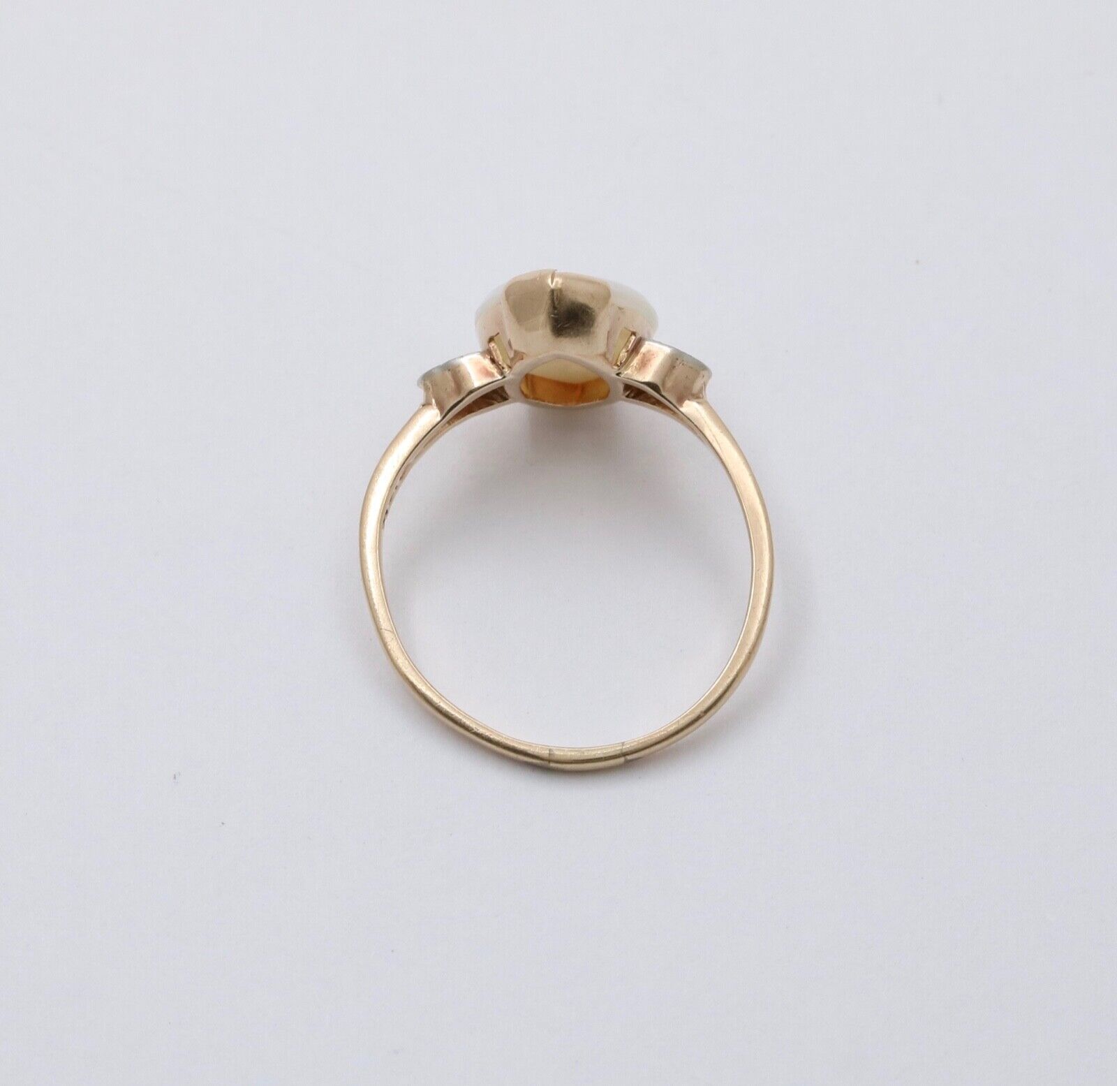 Art Deco 10K Yellow Gold Opal & Diamond Ring