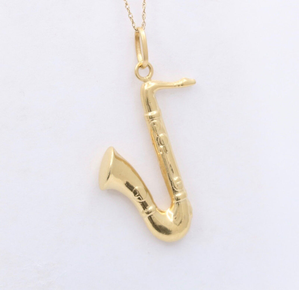 Vintage Alto Saxophone 14K Yellow Gold Pendant, Charm