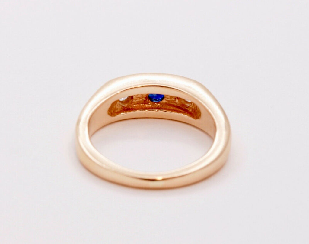Unisex Vintage Mens Ladies Blue Sapphire Diamonds 14K Yellow Gold Ring