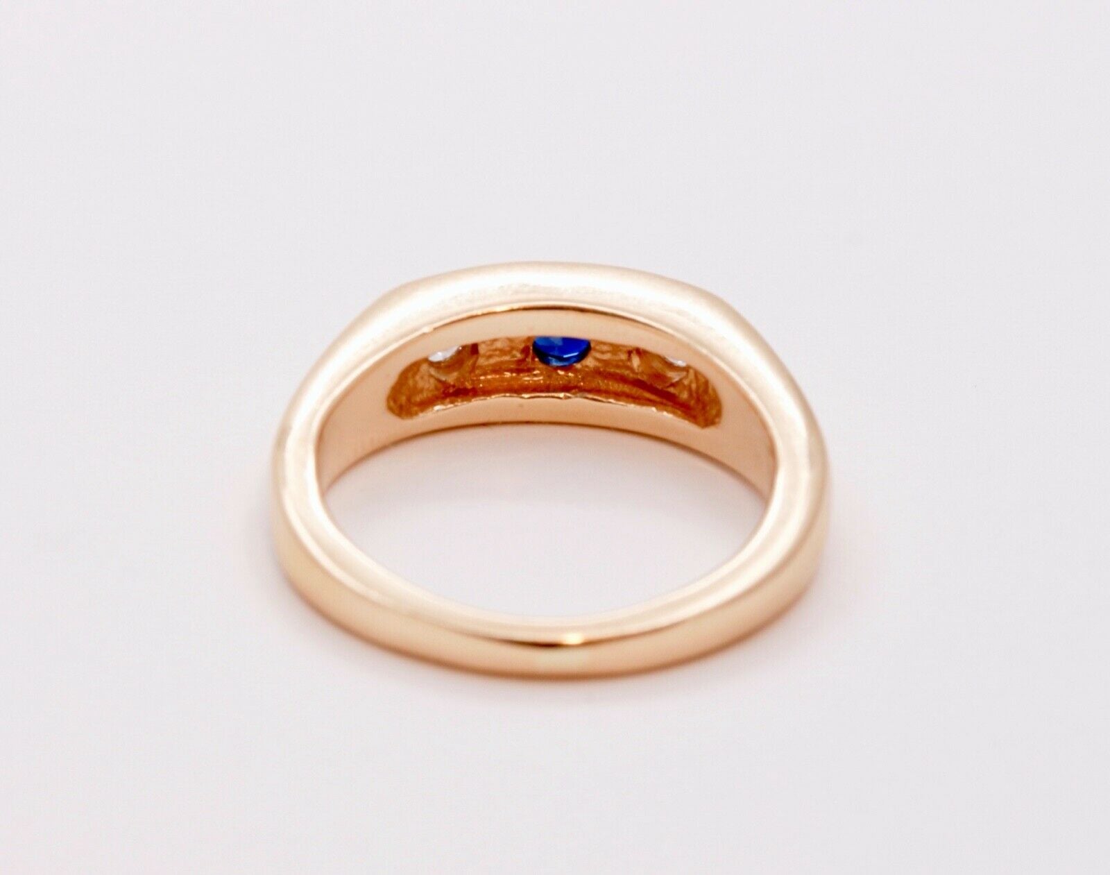 Unisex Vintage Mens Ladies Blue Sapphire Diamonds 14K Yellow Gold Ring