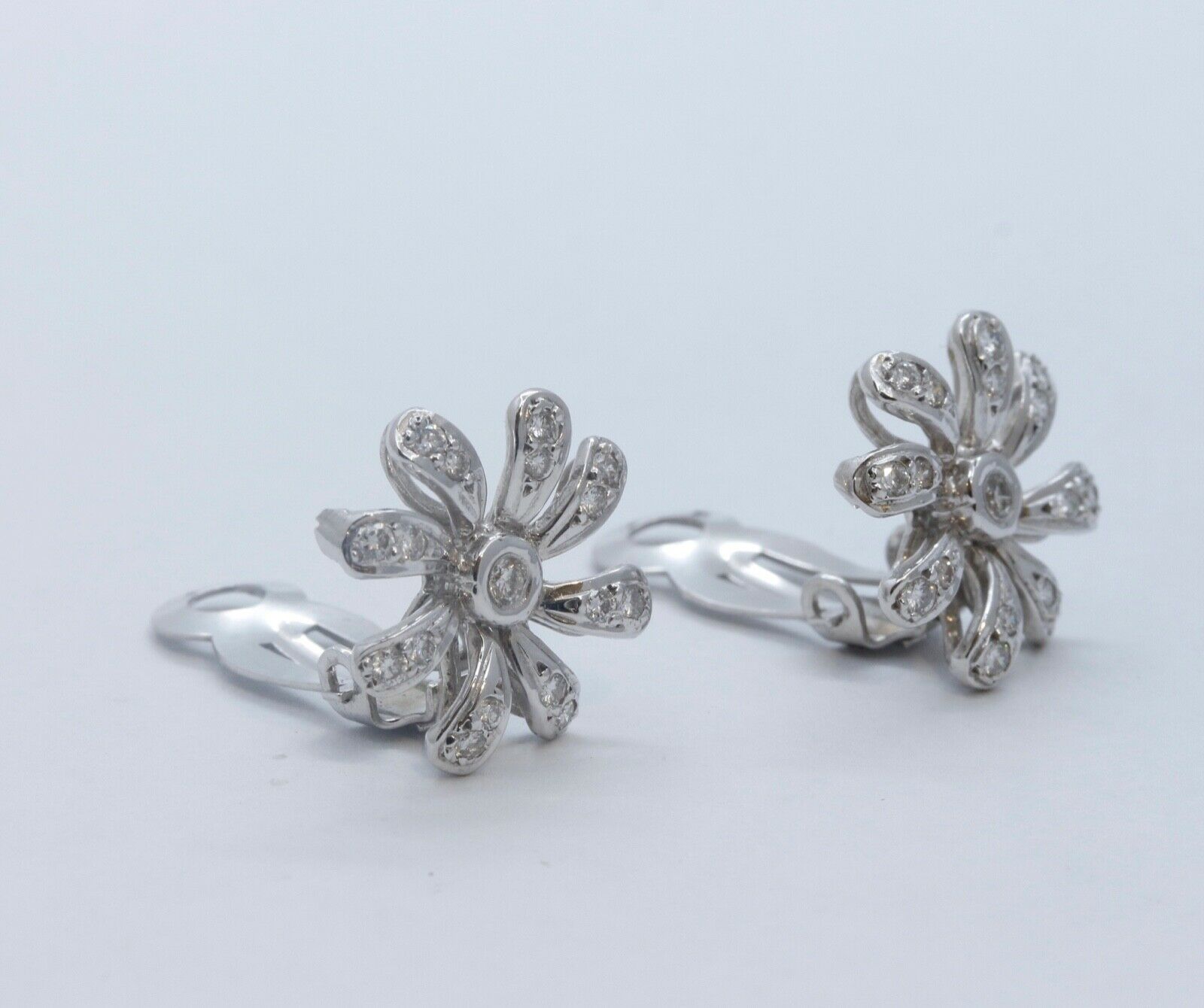 Vintage Flower Diamonds 14K White Gold Earrings