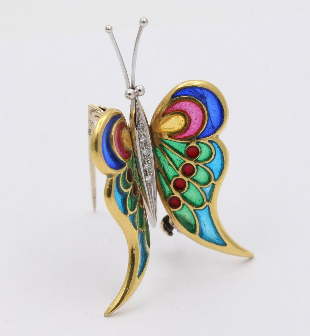 Vintage Plaque A Jour 18K Yellow White Gold Butterfly Brooch