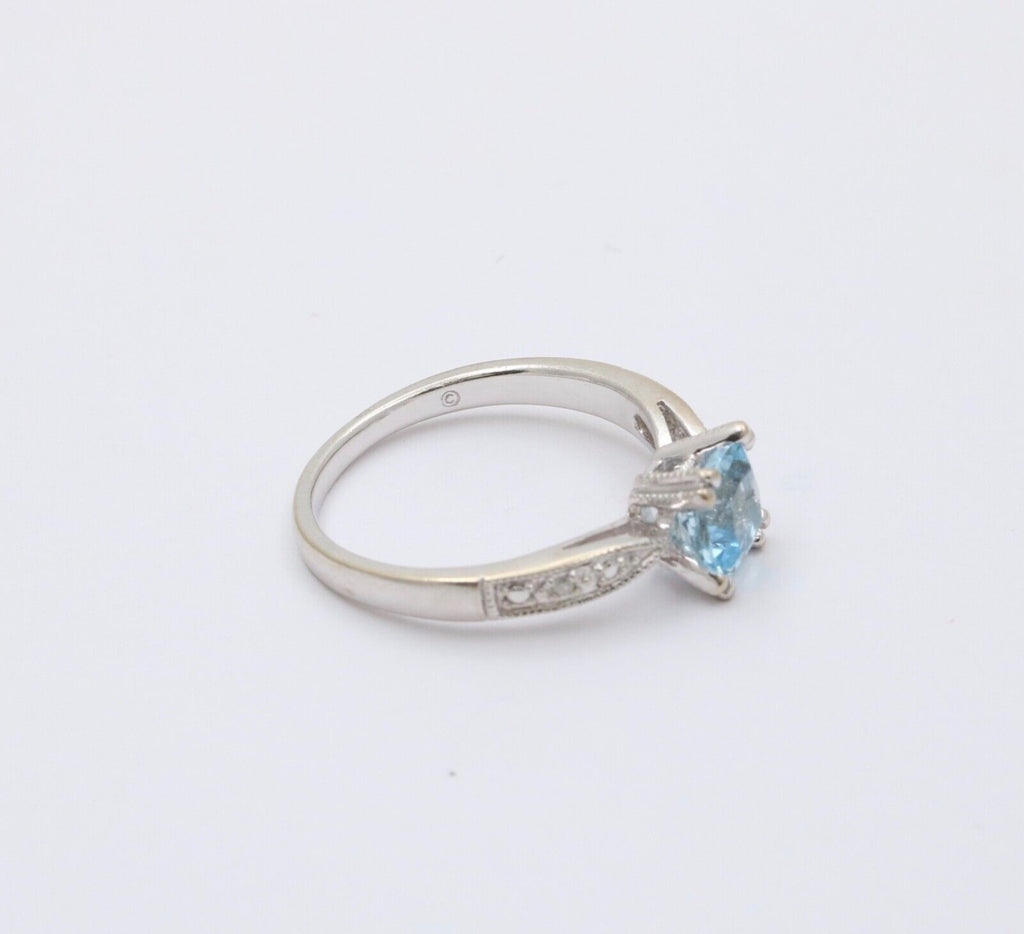 Classic 14K White Gold Aquamarine Ring, Engagement Ring