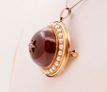 Load image into Gallery viewer, Victorian Huge Garnet Diamonds Pearls 18K Yellow Rose Gold Pendant Brooch Pin
