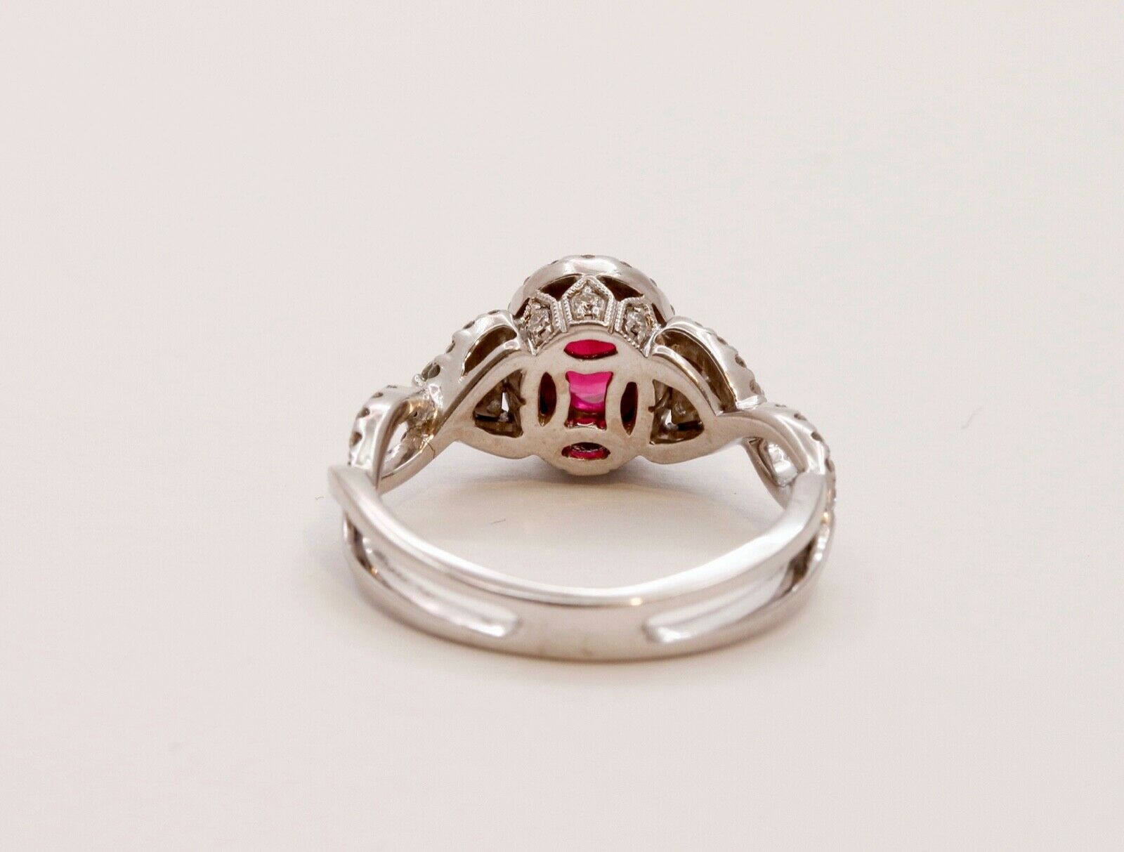 Elegant Crossover Ruby Diamonds Engagement Ring