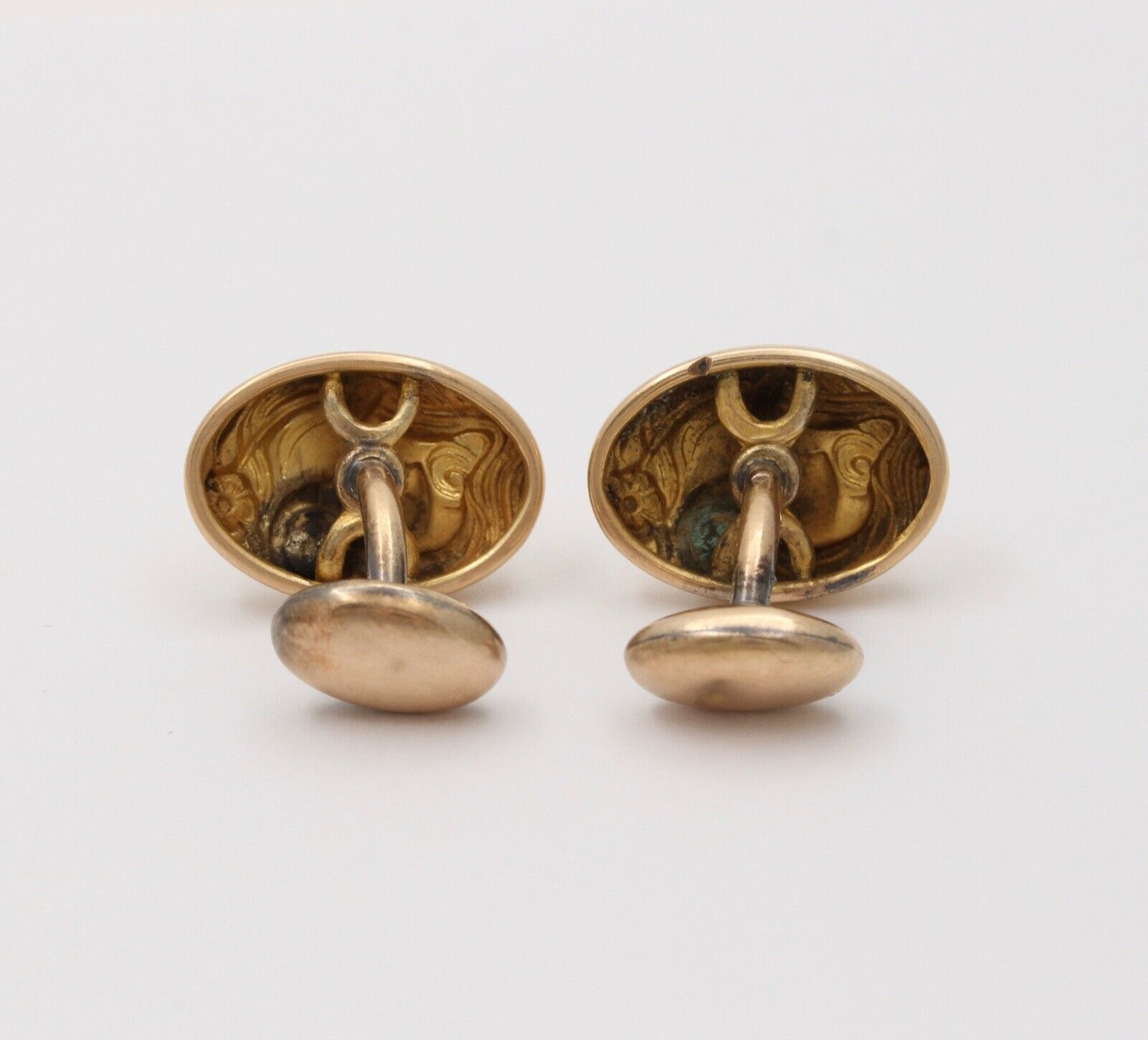 Art Nouveau Portrait Diamond 14K Yellow Gold Cufflinks