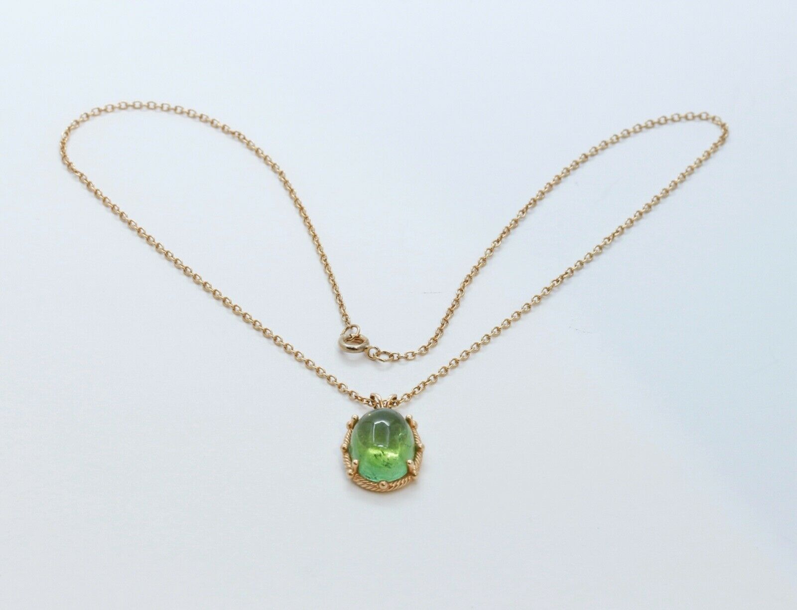 Vintage Cabochon Green Tourmaline 14K Yellow Gold Pendant