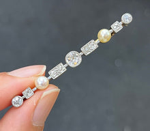 Load image into Gallery viewer, Antique Art Deco 18K Gold Diamond &amp; Pearl Bar Pin.
