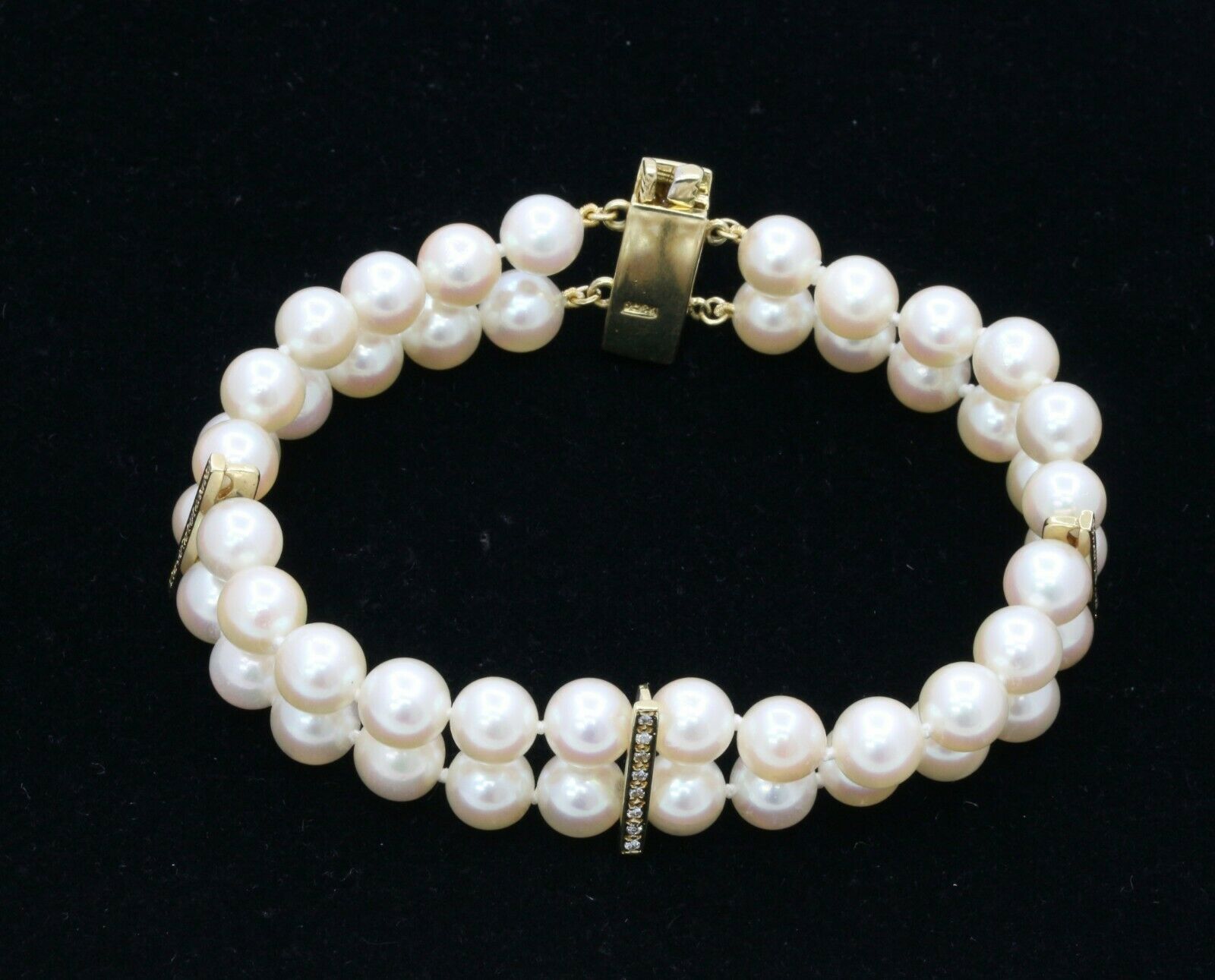 Vintage 18K Yellow Gold Pearl Diamond Bracelet