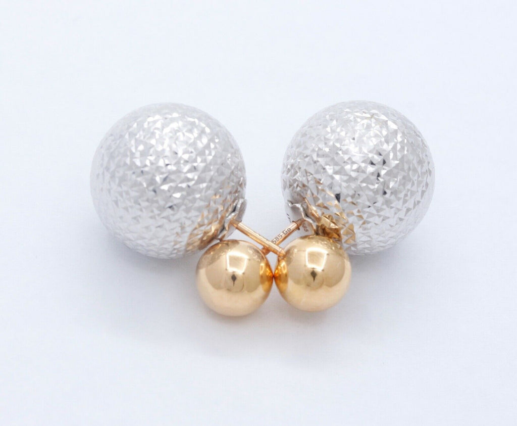 Italian Vintage 14K White Yellow Ball Earrings