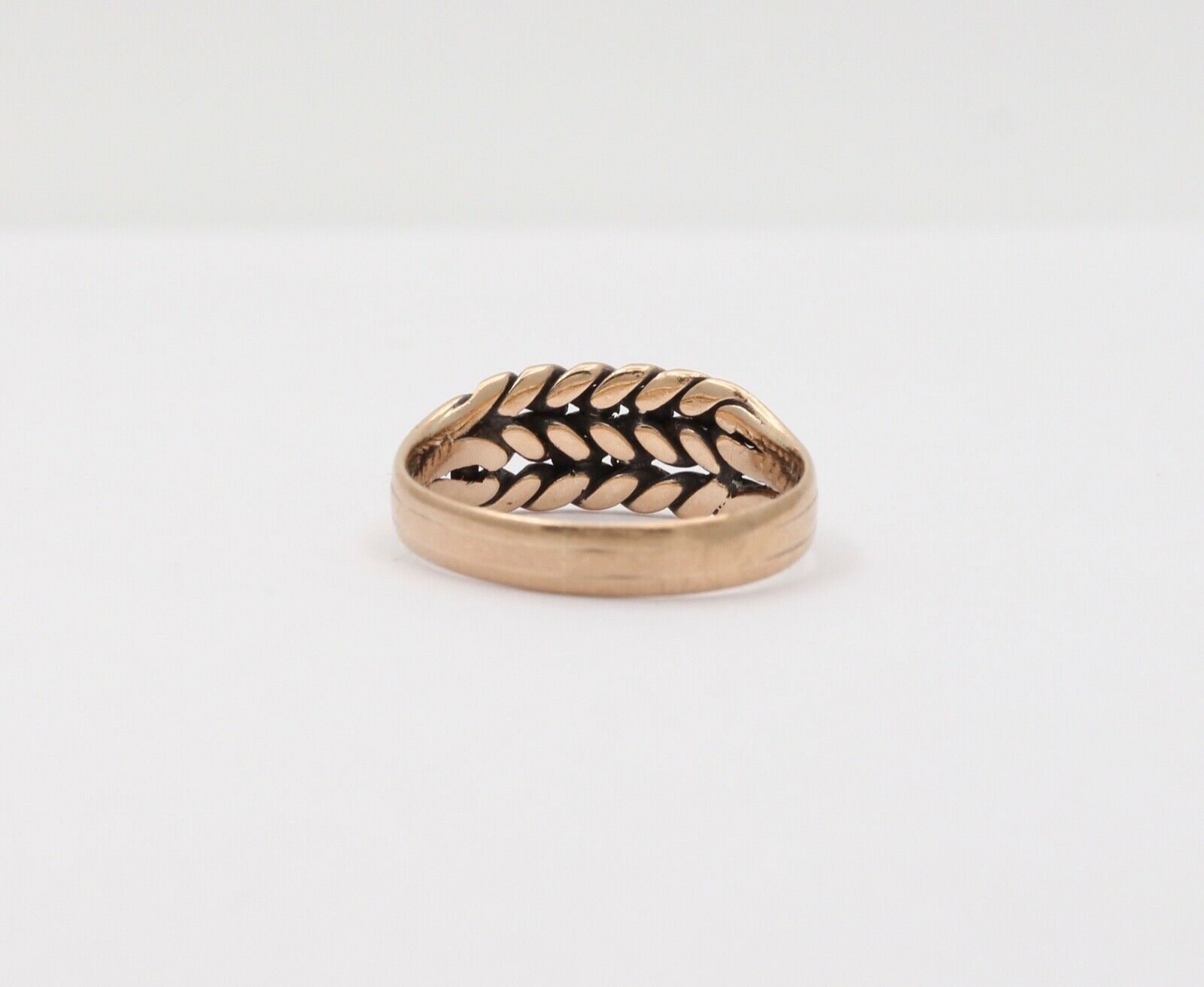 Art Deco Nathan Brothers Leaf Pattern English 9K Rose Gold Ring