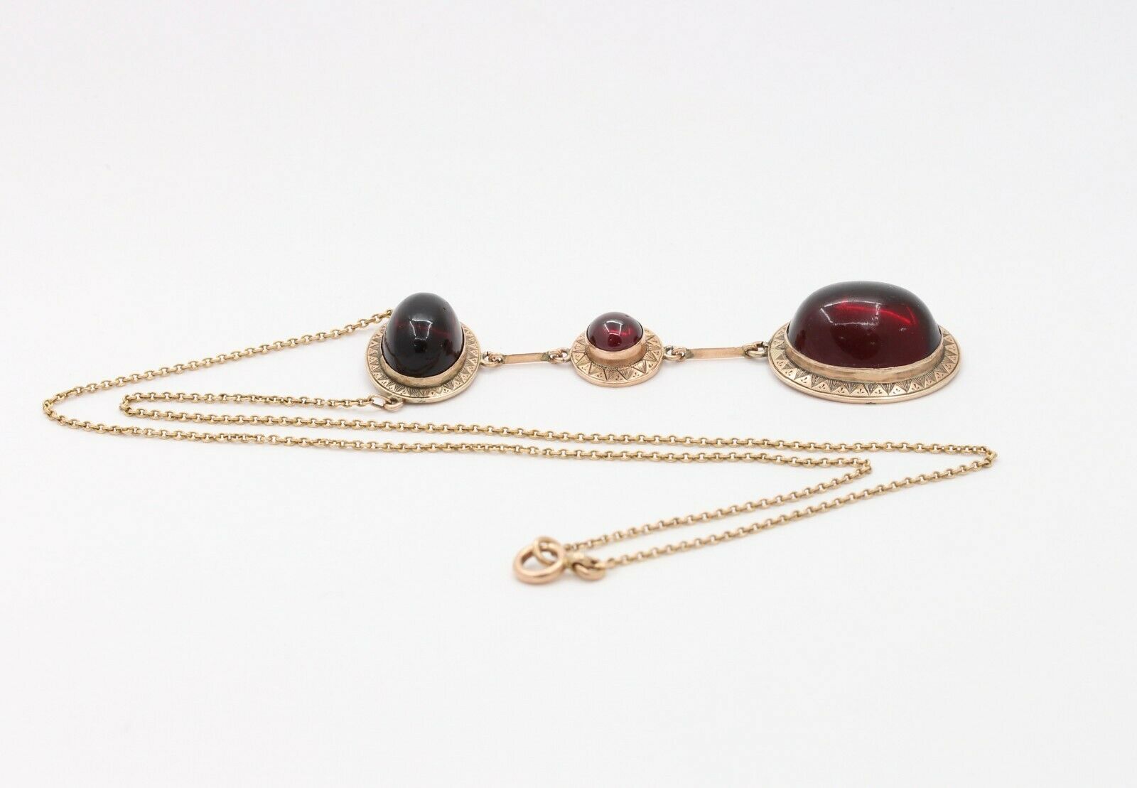 Victorian 9K Rose Gold Garnet Lariat Pendant Necklace