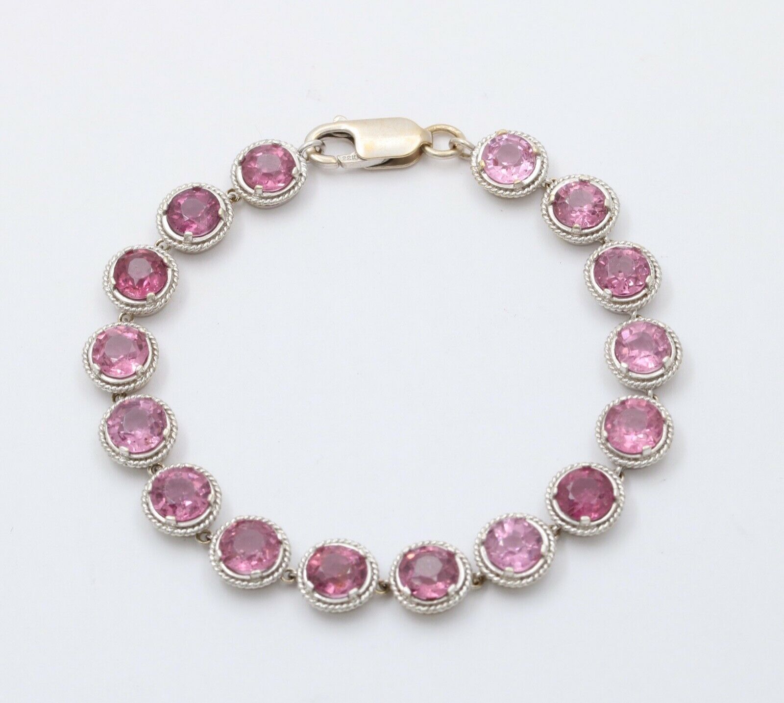 Vintage Pink Tourmaline 22K White Gold Tennis Bracelet