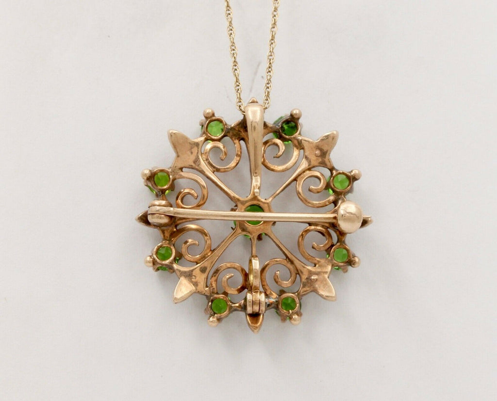 Sweet Victorian Scrolling Green Garnet And Split Pearl Brooch Pin, Pendant, Watc