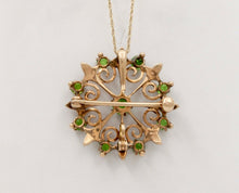 Load image into Gallery viewer, Sweet Victorian Scrolling Green Garnet And Split Pearl Brooch Pin, Pendant, Watc
