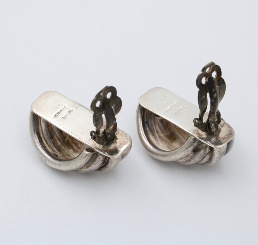 Vintage Mexico Sterling Silver Geometric Large Clip On Earrings
