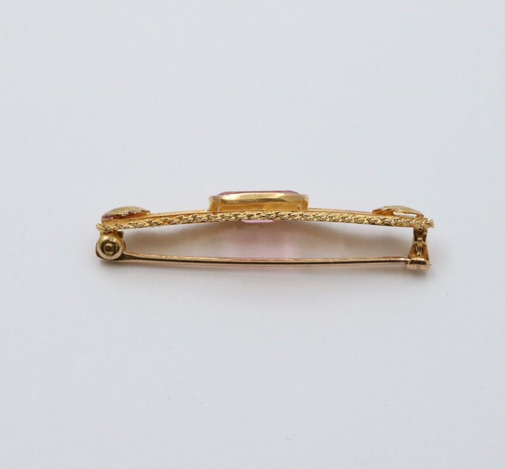 Vintage Pink Tourmaline 10K Yellow Gold Brooch Pin