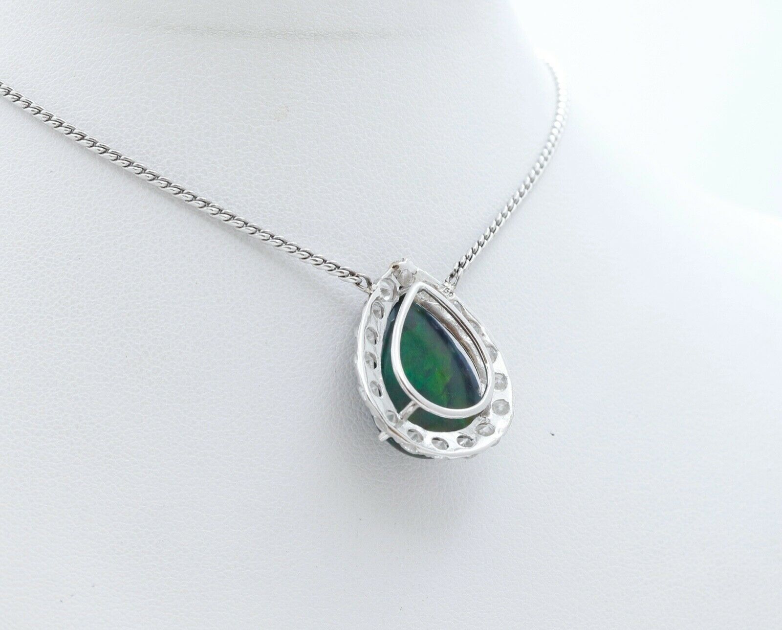 Vintage Opal Diamonds 18K 14K White Gold Pendant Chain