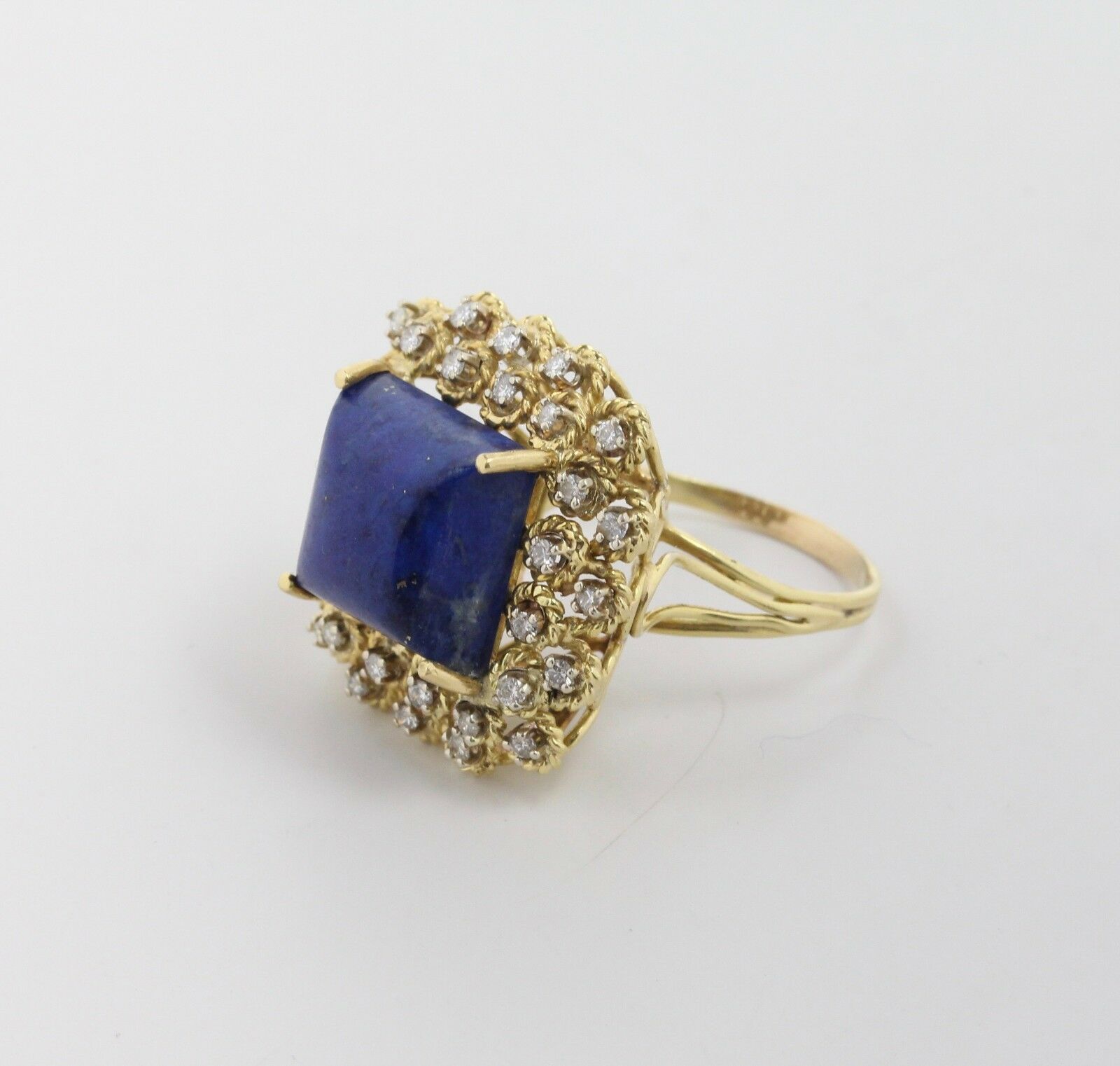 Vintage 18K Yellow Gold Lapis and Diamond Cocktail Ring