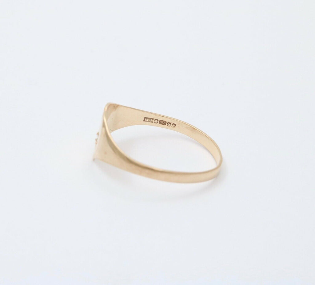 English 9K Yellow Gold Diamond Heart Signet Ring