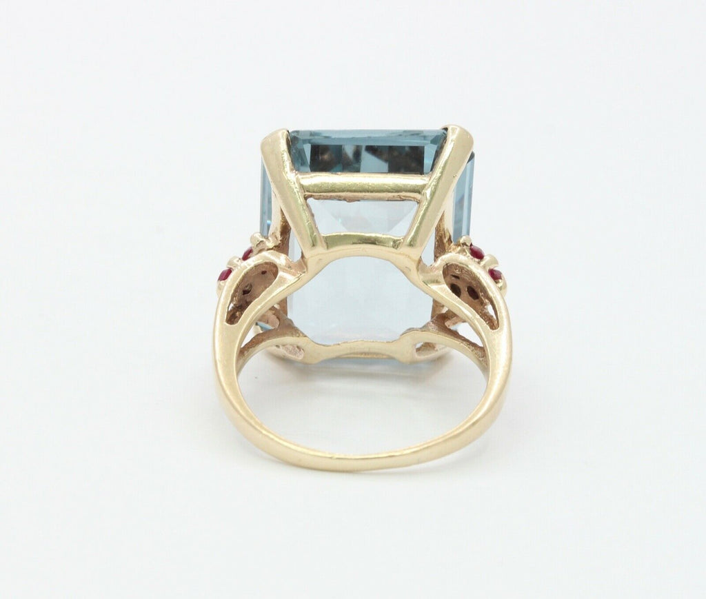 Retro 14K Rose Gold 22.60 Carat Aquamarine Ruby Ring
