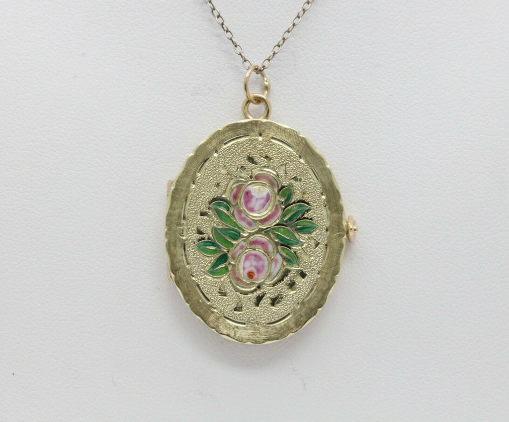Vintage 14K Yellow Gold Floral Enamel Locket