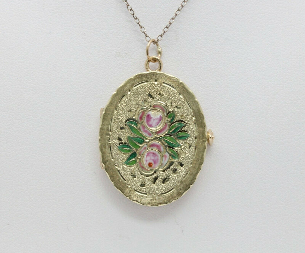 Vintage 14K Yellow Gold Floral Enamel Locket