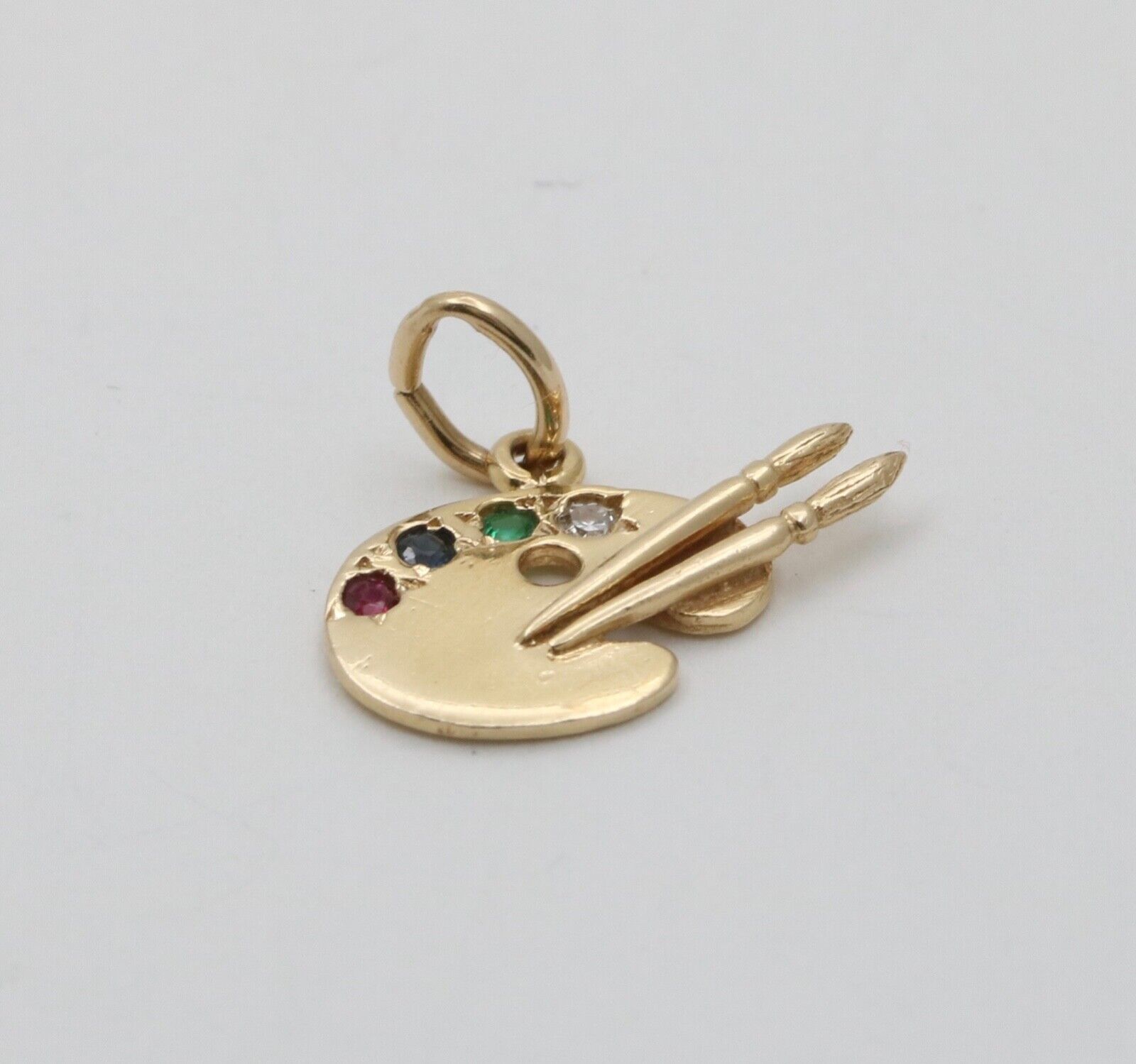 Vintage Painter's Palette Multistone 14K Yellow Gold Pendant Charm
