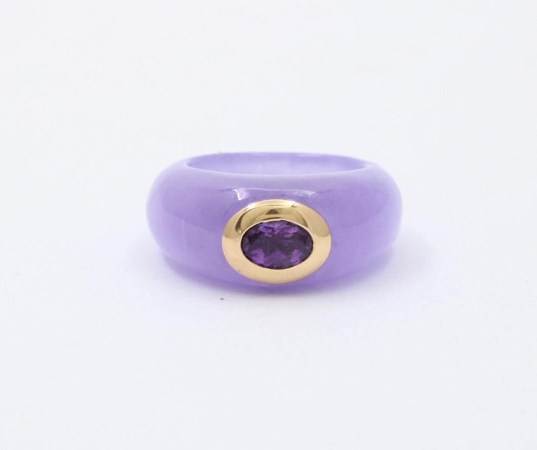 Vintage Purple Jade Amethyst 18K Yellow Gold Ring