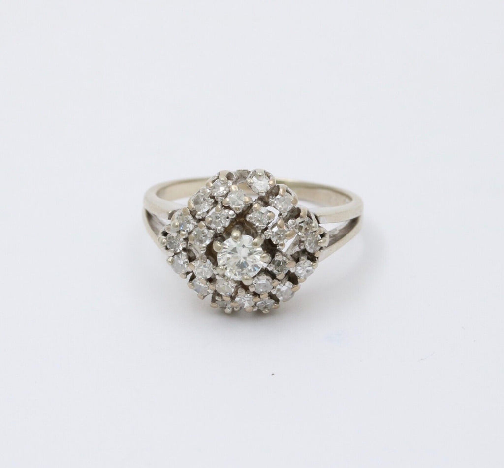Vintage 14K White Gold Diamond Cluster Ring