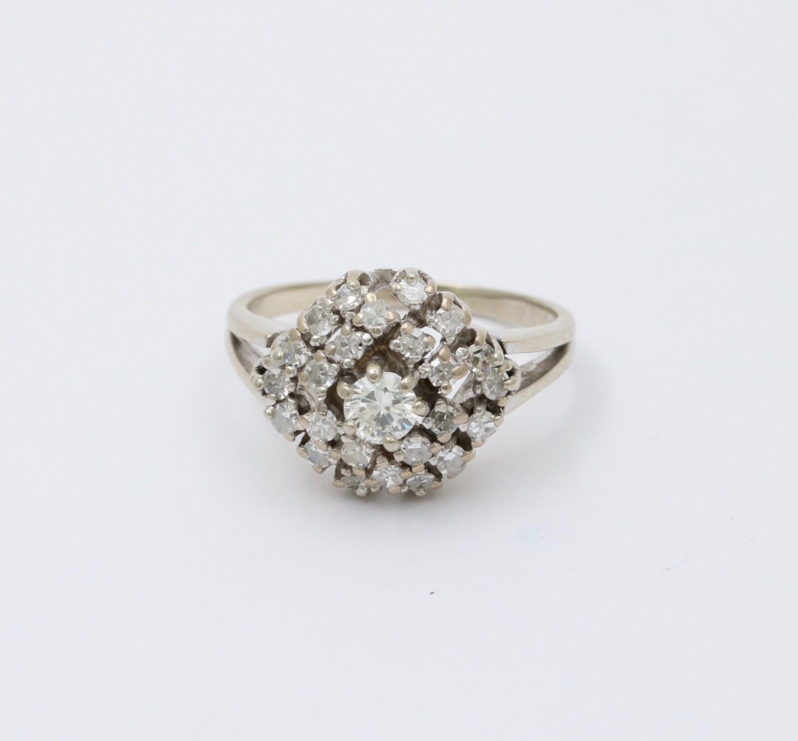 Vintage 14K White Gold Diamond Cluster Ring