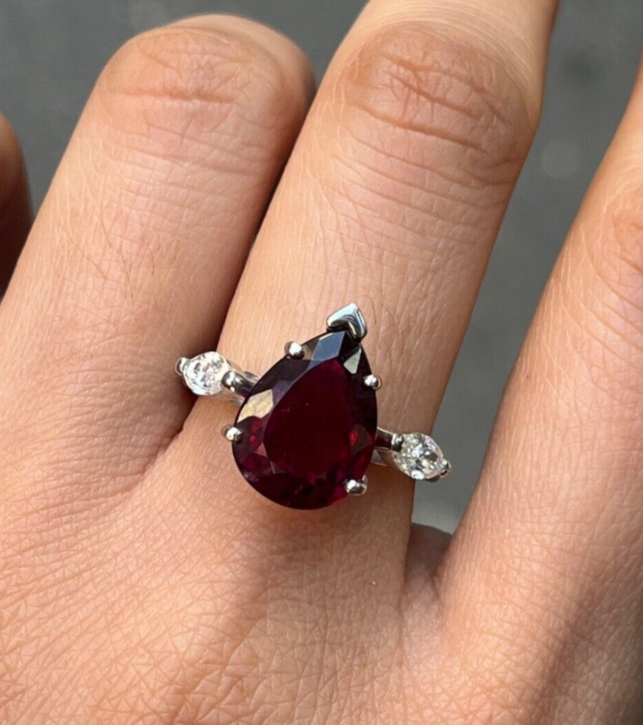 Gorgeous 18K White Gold Rubellite Tourmaline and Diamond Ring