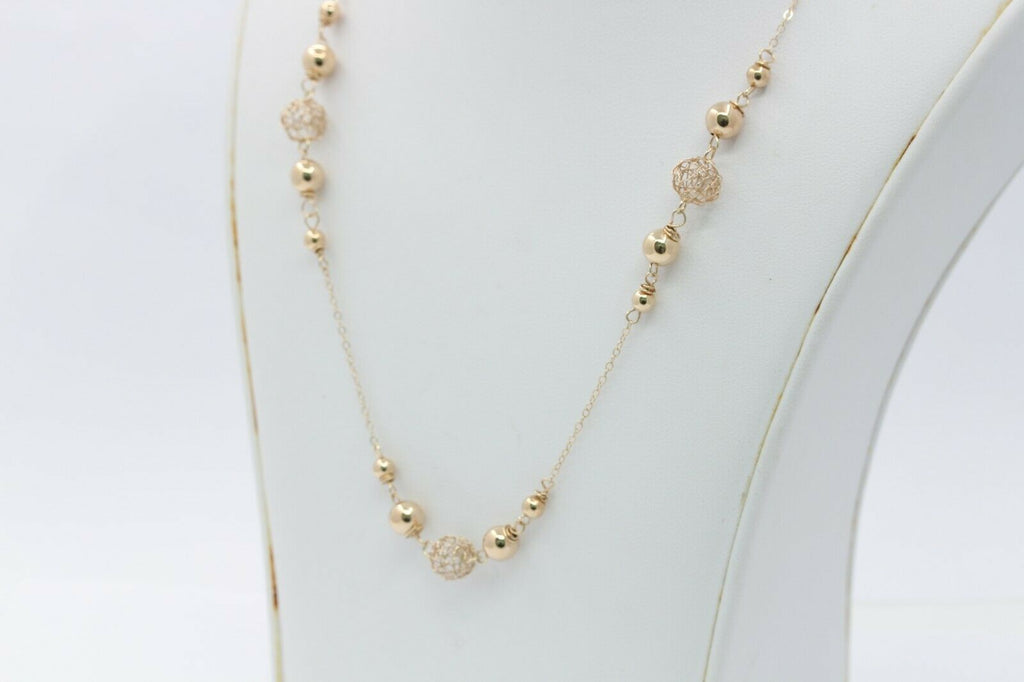 Vintage 14K Yellow Gold Ball Wire Necklace