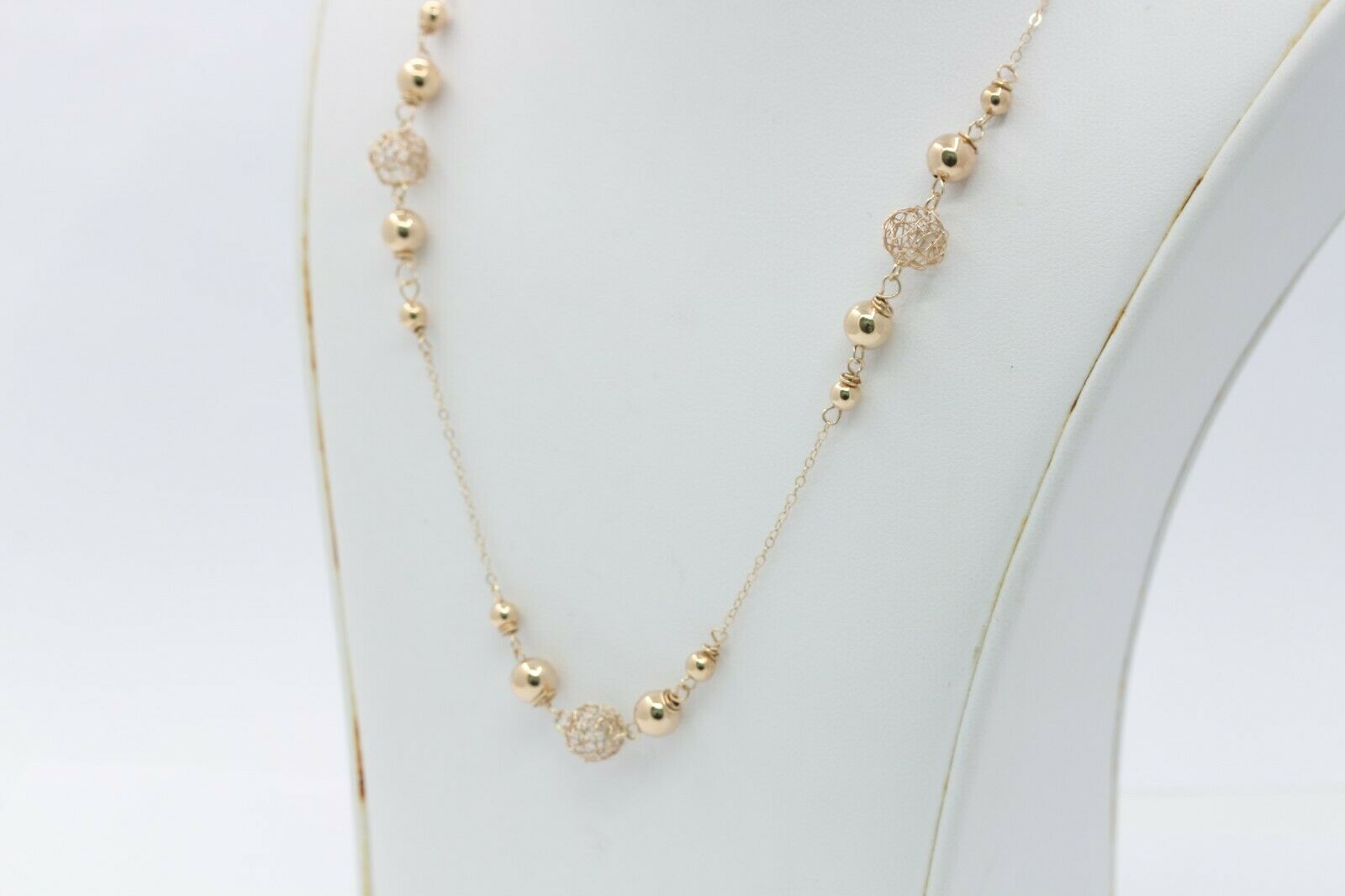 Vintage 14K Yellow Gold Ball Wire Necklace