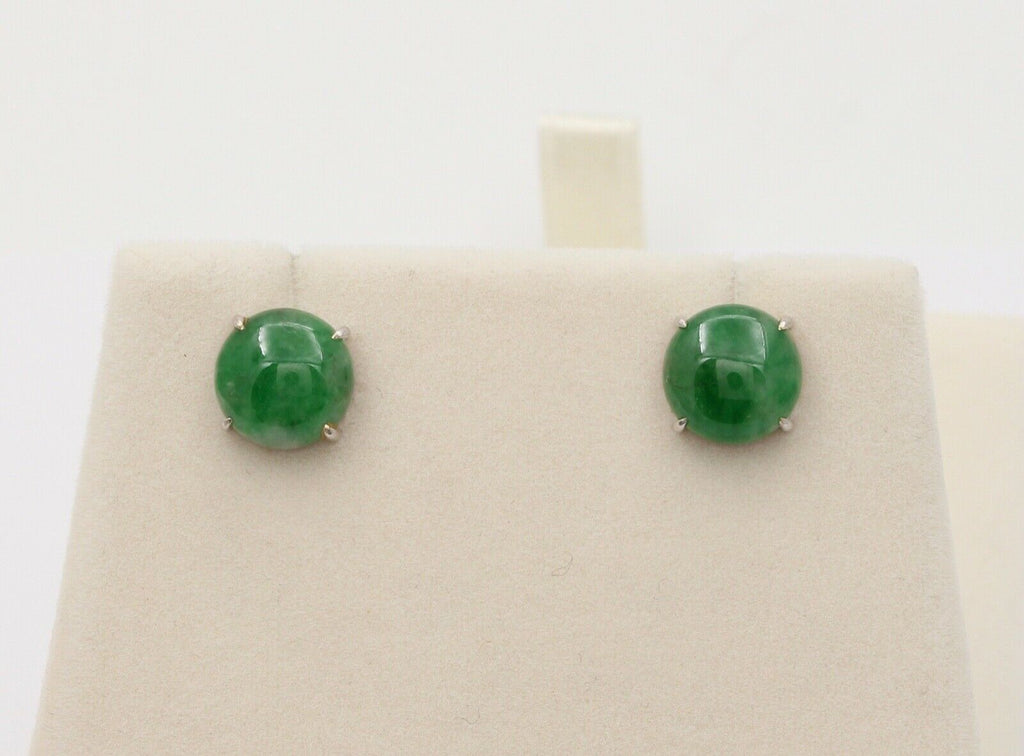 Vintage Jade 18K White Gold Stud Earrings