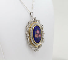 Load image into Gallery viewer, Vintage 18K Yellow Gold Italian Floral Enamel Diamond Pendant Brooch
