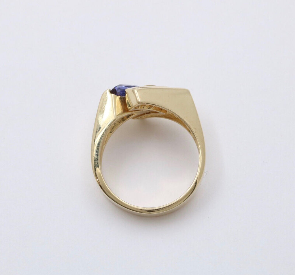 Vintage 14K Gold Geometric Tanzanite And Diamond Ring Band