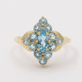 Vintage London Blue Topaz 14K Yellow Gold Navette Cluster Ring