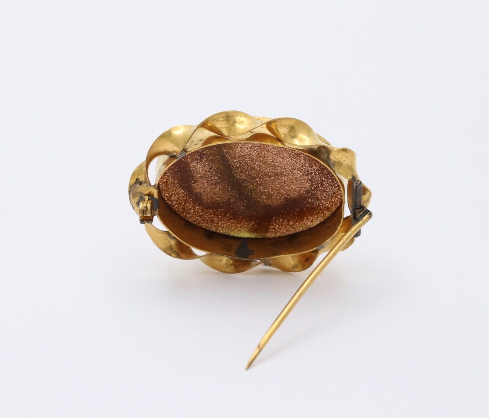 Antique 10K Gold Filled Bloodstone Pietra Dura Micro Mosaic Brooch, Pin.